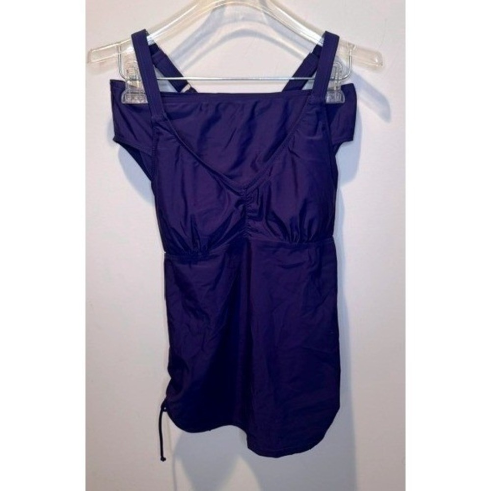 Tempt Me Blue Ruched V-Neck Tankini Set Two Piece Swimsuit Medium‎ NEW